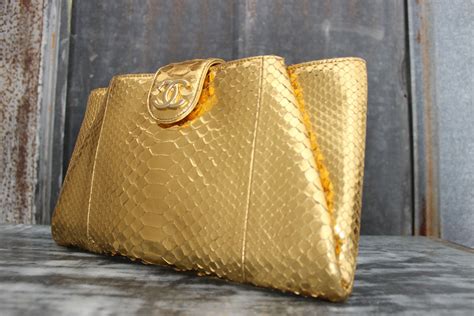 chanel gold python clutch|Python clutch bag Chanel Gold in Python .